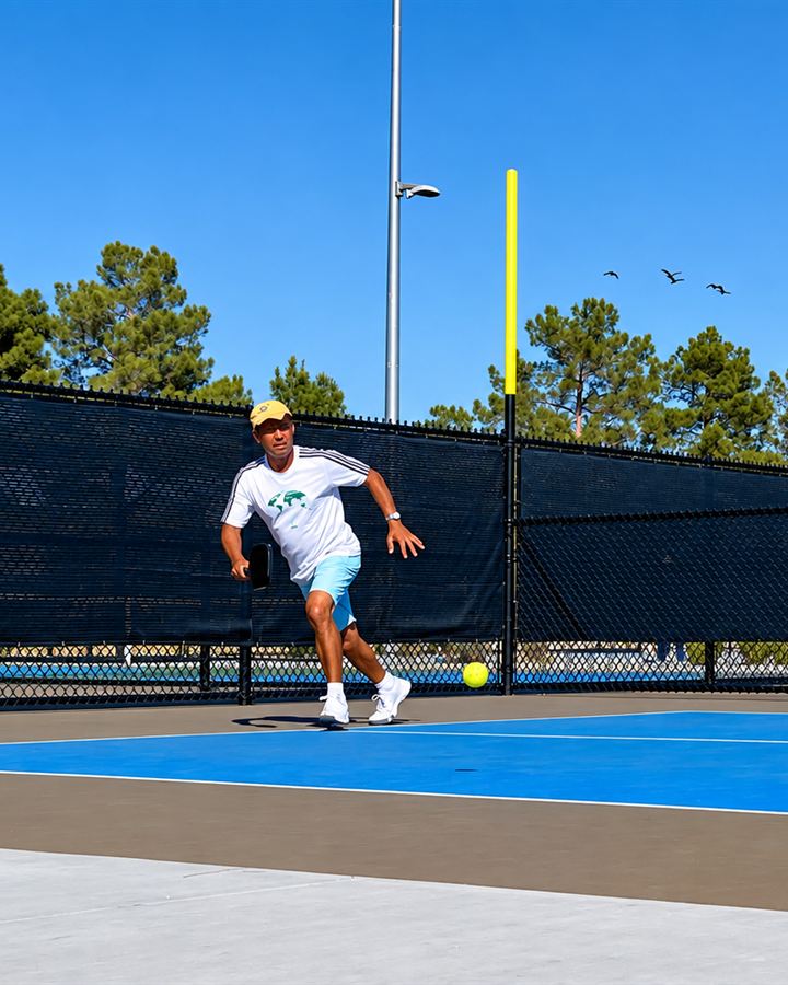 Coach Henry moving along the baseline to play a ball